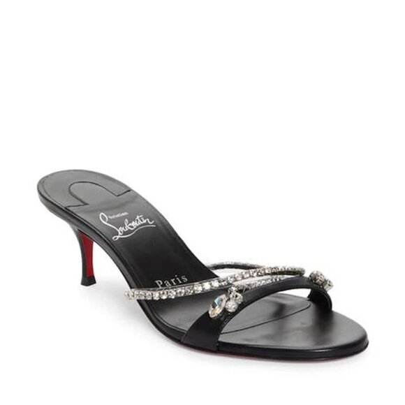 Christian Louboutin IZA QUEEN 55 Jewel Crystal Strap Mule Sandals Heels - Picture 1 of 15